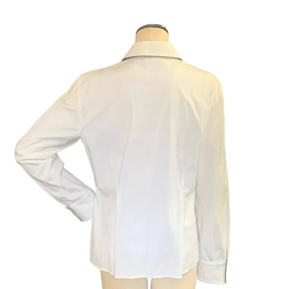ST. JOHN Cotton Blend Satin Trim Button Down Top Sz 10 #139C - Picture 5 of 14